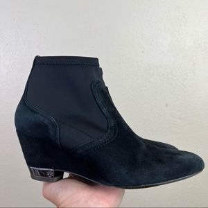 Tory Burch Brenda Suede Wedge Booties Black Silver 7.5